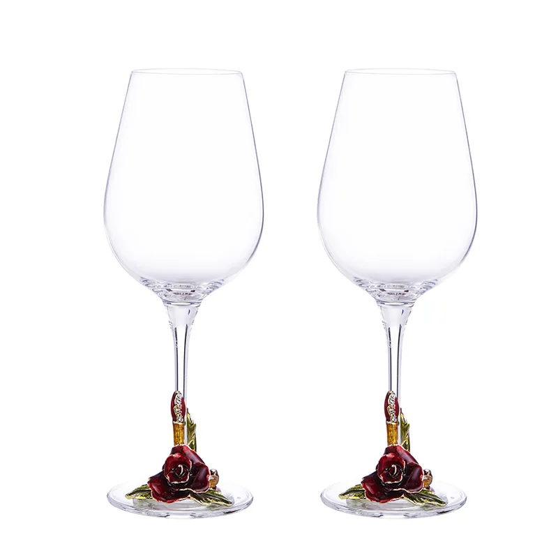 

European style, high-end, enamel color, crystal, red wine glass, red rose, goblet, decanter.