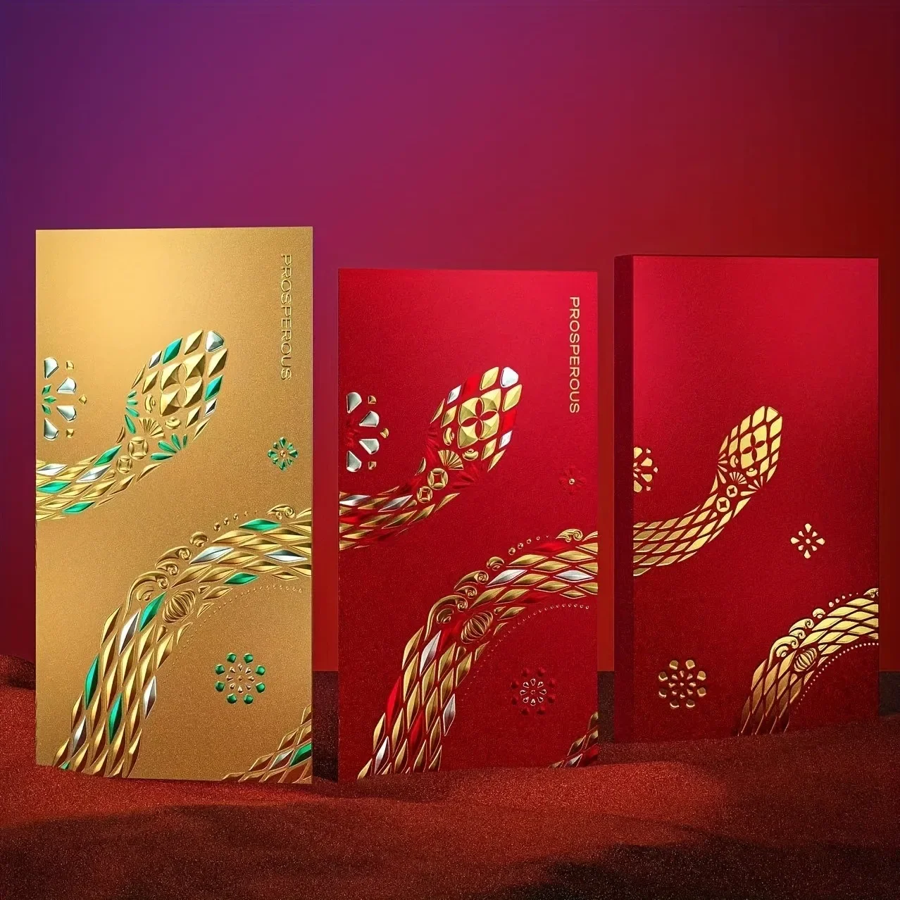 4Pcs 2025 Snake Year Red Envelope Chinese New Year Red Packet Premium Gold Foil, 6.7x3.5 Inches, New Year Supplies