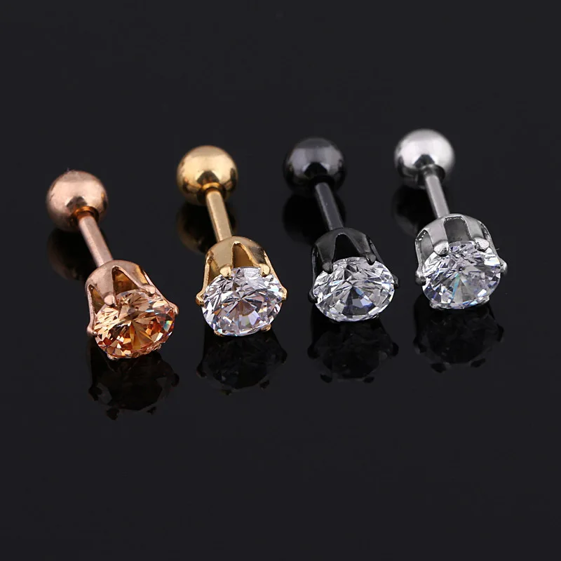 1.2*6mm Stud Earrings 316l Stianless Steel 3/4/5/6mm AAA Round Six-clawed Zircon Needle Brief Jewelry For Choose No Allergy