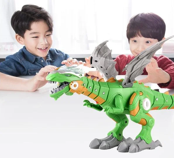 Huiye Dragon Toy Robot For Kids Mist Spray Dinosaurs Walking Toy With Light Realistic Sounds Electric Dinosaur