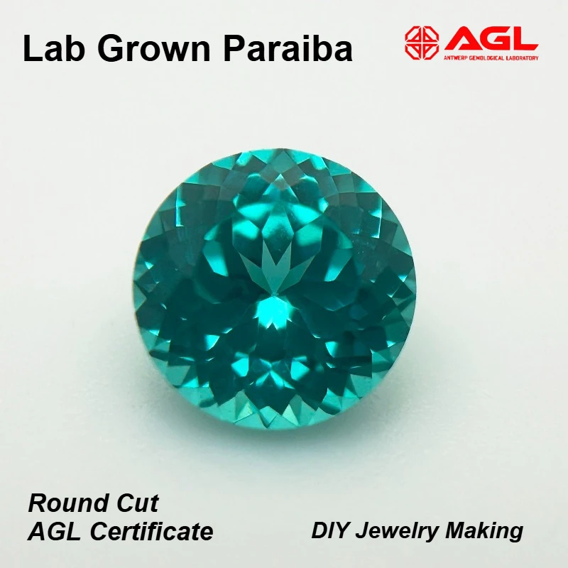 

Выращенный в лаборатории параиба, драгоценный камень круглой огранки для самостоятельного изготовления усовершенствованных ювелирных изделий, инкрустация, кольцо, ожерелье, браслет, сертификат AGL на выбор