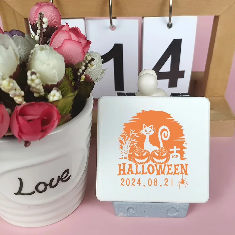 Espejo plegable de Metal con nombre personalizado para regalo de fiesta, calabaza, gato, blanco, divertido, impresión UV, 1 unidad
