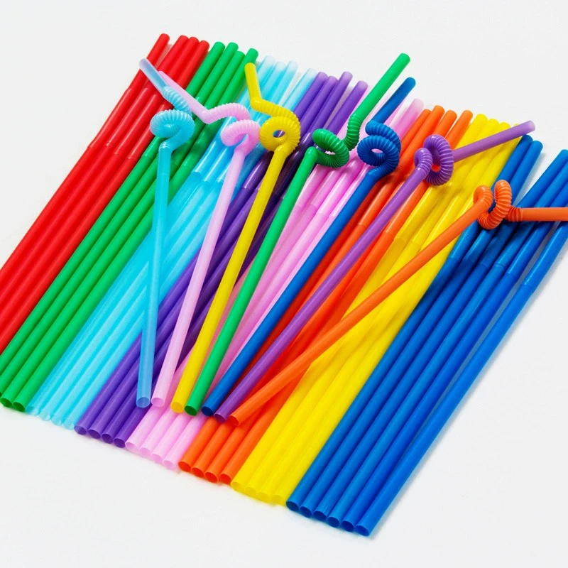 Drinking Plastic Straws Colorful Flexible Milk Cola Bubble Tea Disposable Straw for Wedding Party Kitchen Bar Drinks Supplies