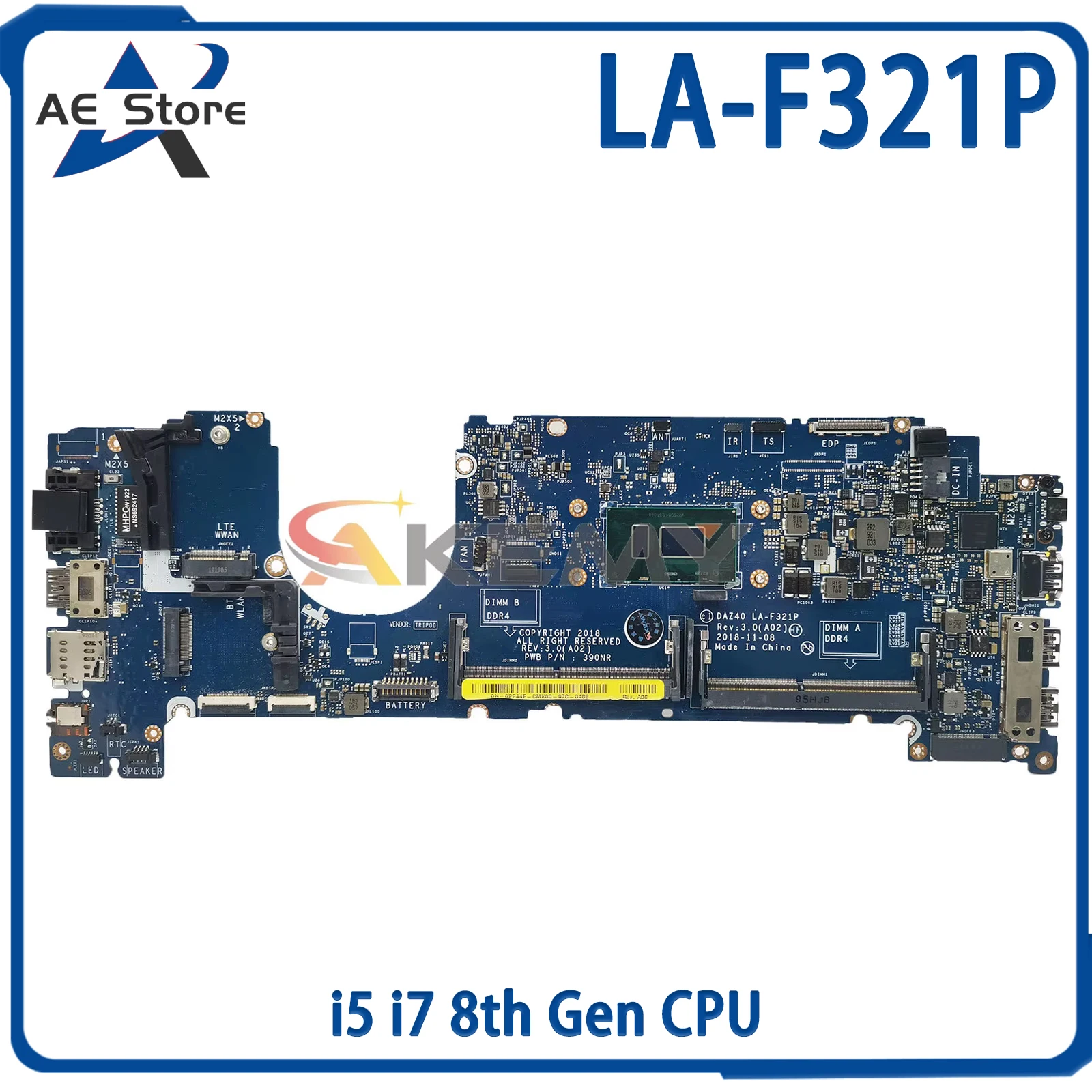 AE LA-F321P Mainboard For Dell Latitude E7490 7490 Notebook 0PP44F 0V05J5 03MK2N 02766V Laptop Motherboard i5 i7 8th Gen CPU