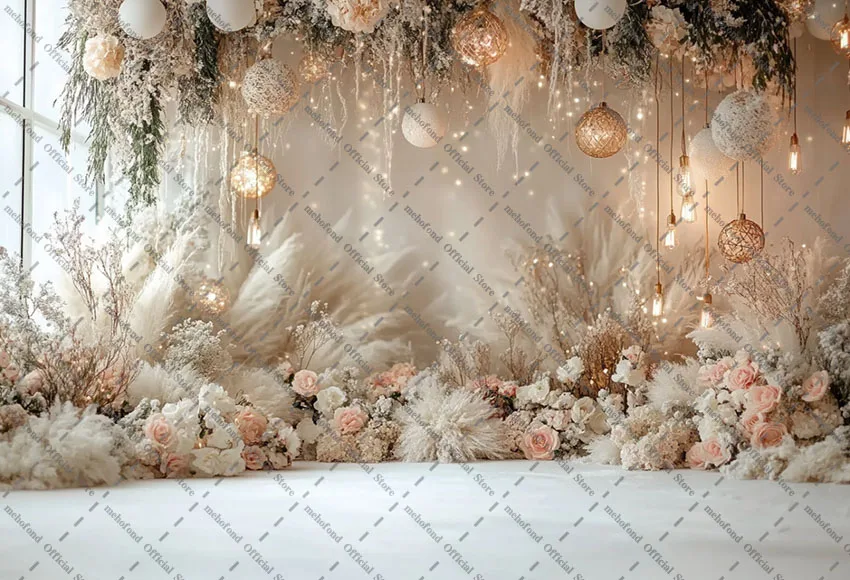 Fondo de fotografía Mehofond Navidad estilo bohemio flores nieve brillo Navidad niños retrato familiar decoración telón de fondo estudio fotográfico