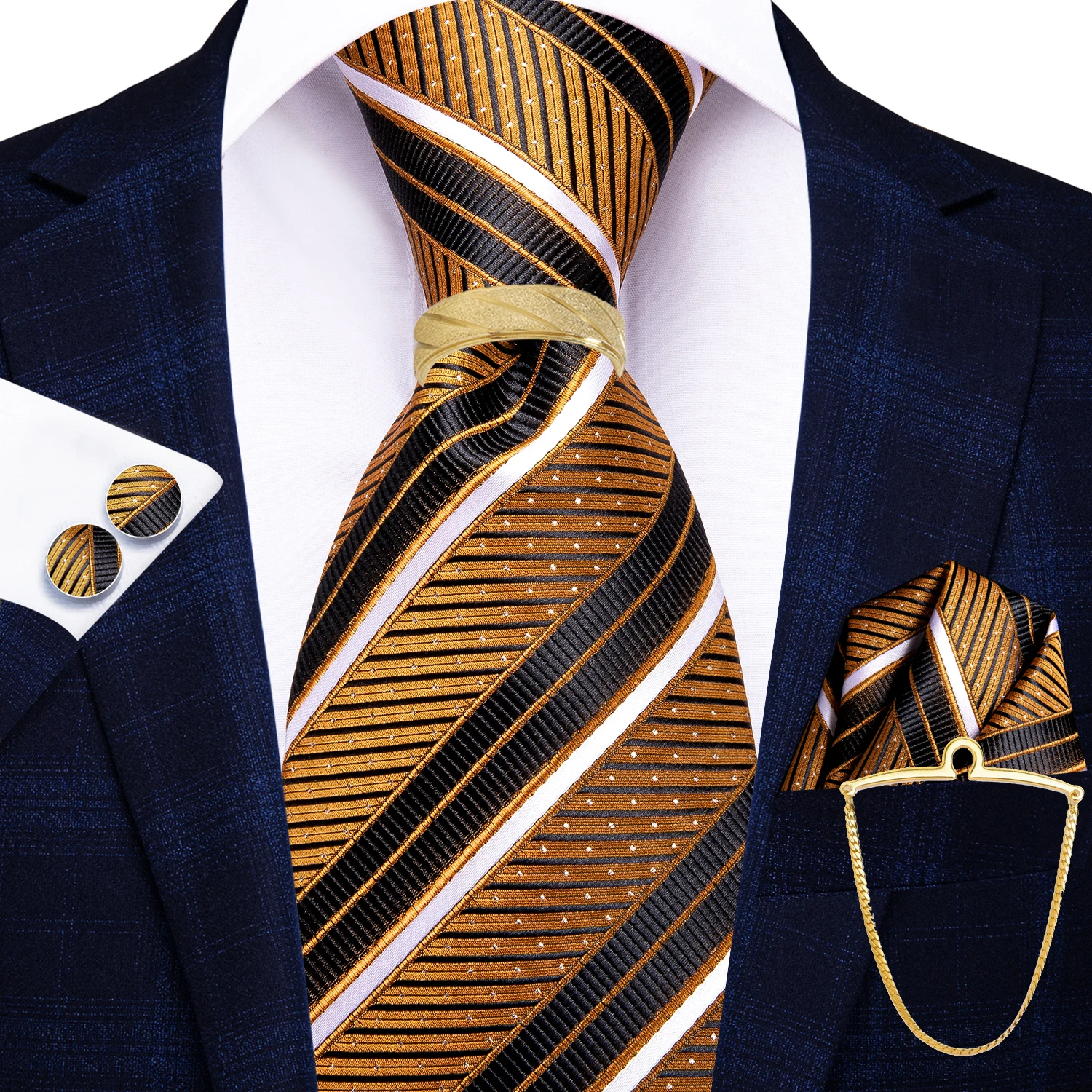 Hi-Tie 5 шт. мужской галстук с манжетами Hankie, кольцо-цепочка, подарочный галстук, комплект подходит для свадьбы, выпускного вечера, офиса, модный дизайн, качество, дропшиппинг