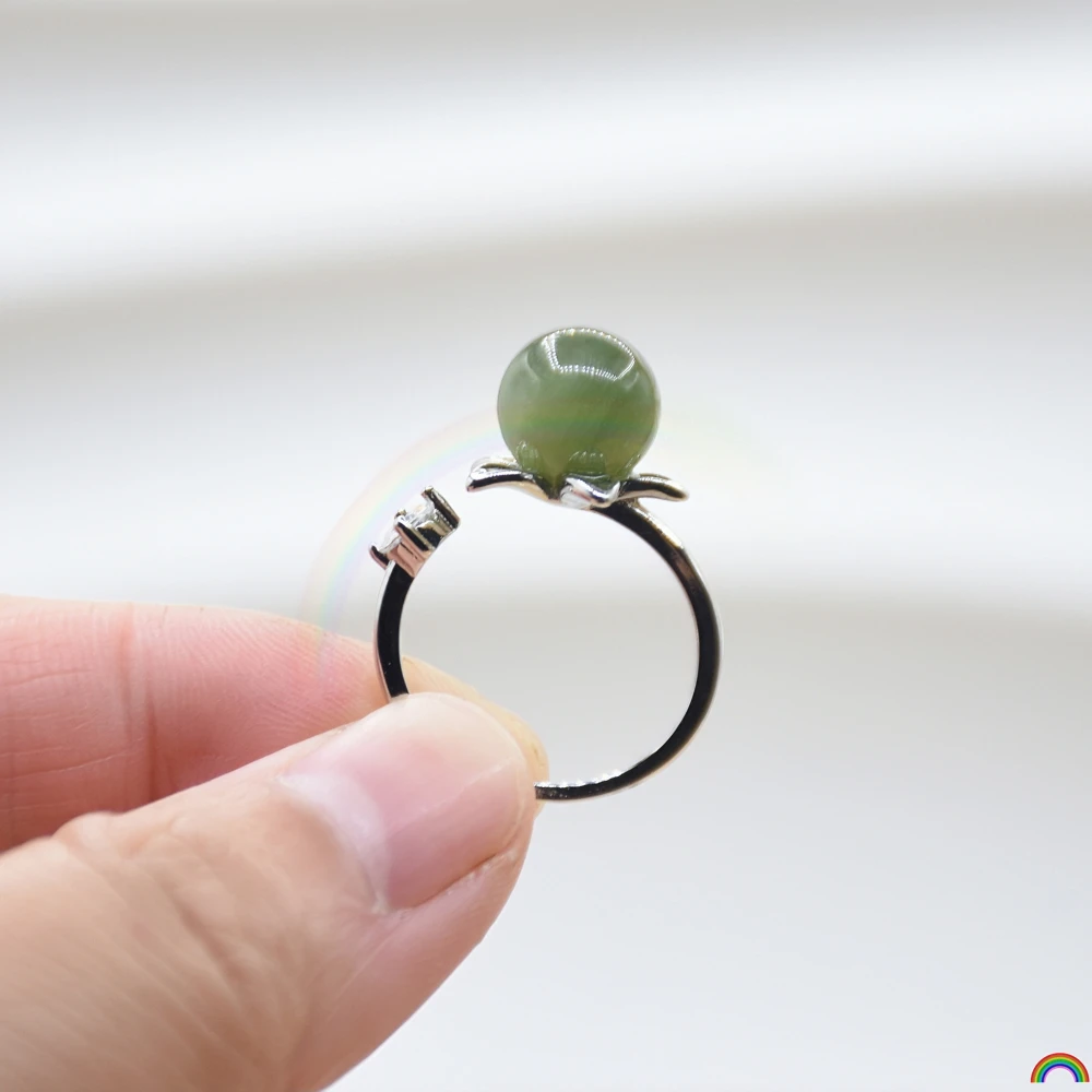 

Natural Hotan Jade Bead Flower Ring for Women Light Green Jade Alloy Ring Rwbuy Brand Design