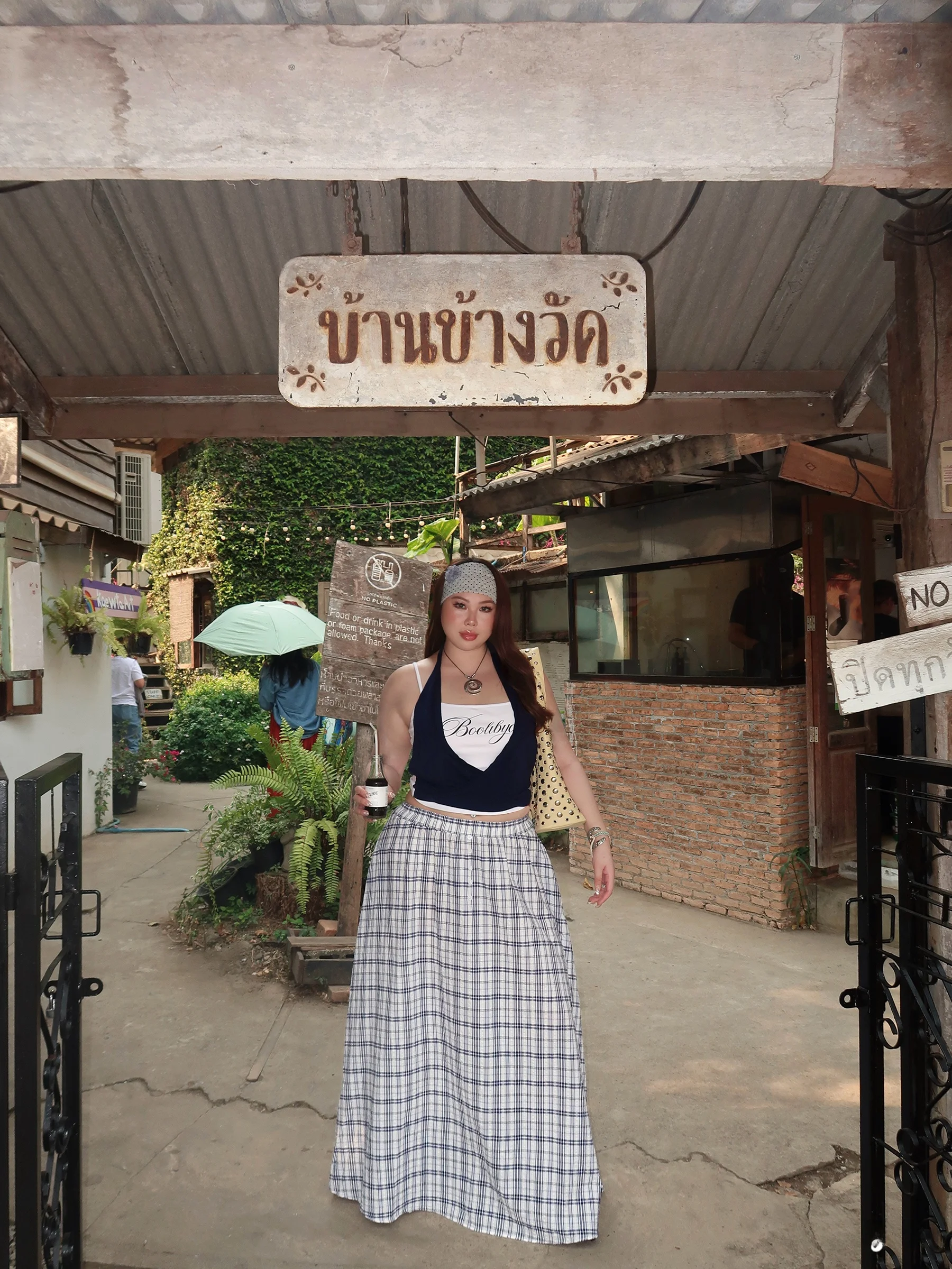 

Long Checkered Pleated Skirt High Waist A-Line Silhouette Street Style Cotton Fabric Large Size Half Body Skirt by Bloggers