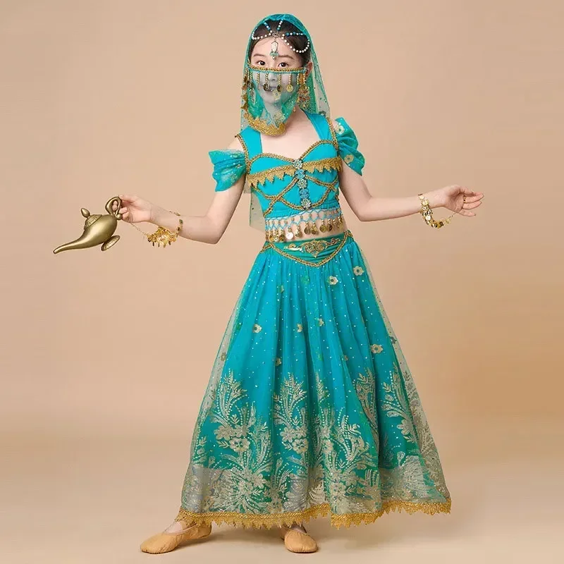 Ensemble de danse du ventre princesse indienne pour enfants, vêtements de performance pour filles Sari, vêtements de scène pour enfants