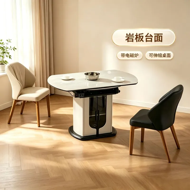 Modern Sintered Stone Dining Table Extendable Round Square Folding Kitchen Table for Small Apartment Space Saving Storage