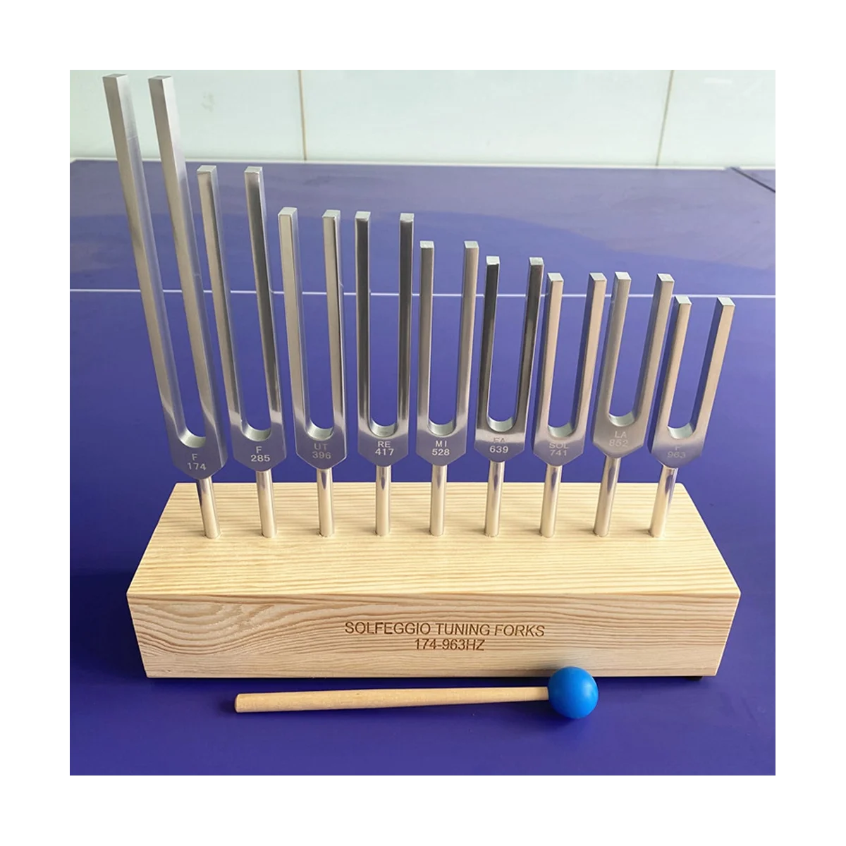 Conjunto de Diapasão para Meditação de Cura Instrumento com Suporte de Madeira para Ioga e Relaxamento Peças