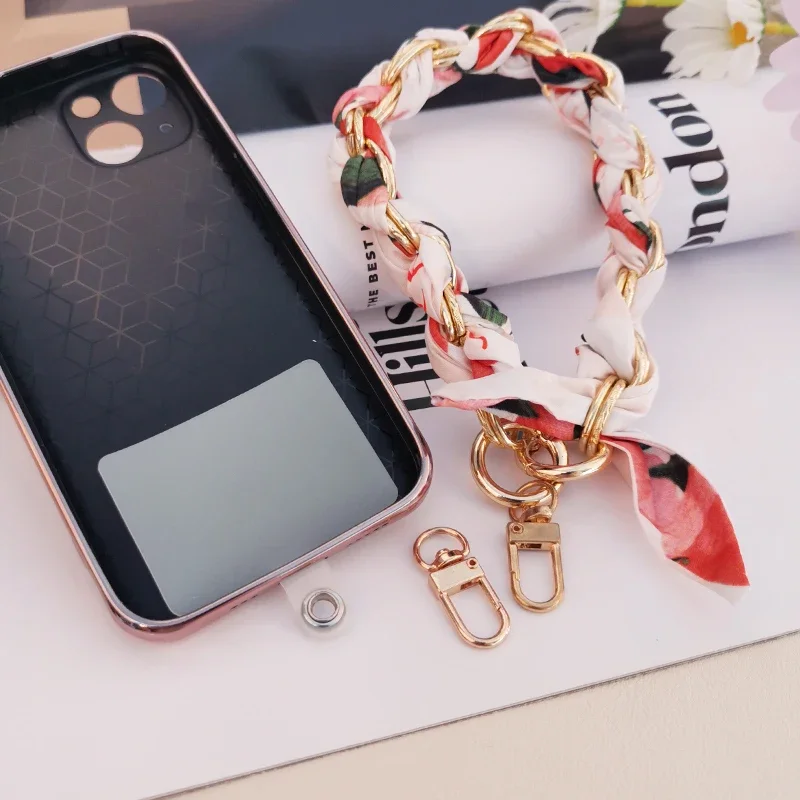 Mobile Phone Lanyard Hand-held Chain Fashionable Scarf Decorative Bag Wrist Chain Hand Woven Anti Loss Phone Accessories Charm