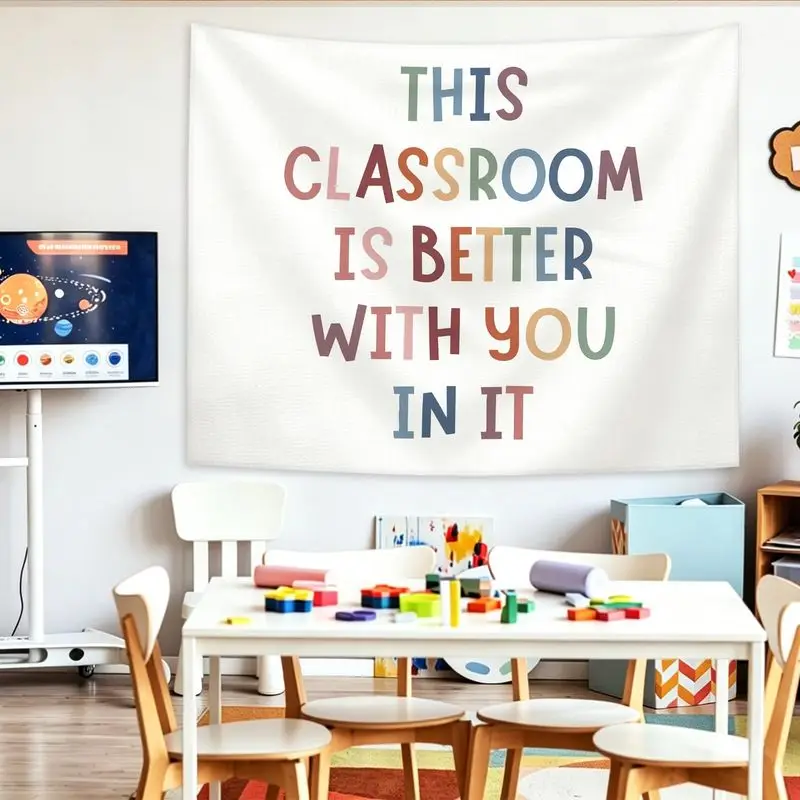 VIKAMA Classroom Inspirational Slogan Tapestry, Simple Style Wall Hanging, Early Education Wall Decor for Children's Room