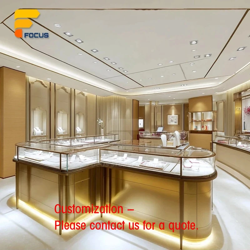 custom.Luxury Jewelry Shop Design Showcase Ultra Glass Integrated Lighting Shopping Mall Jewelry Boutique Interior Layout