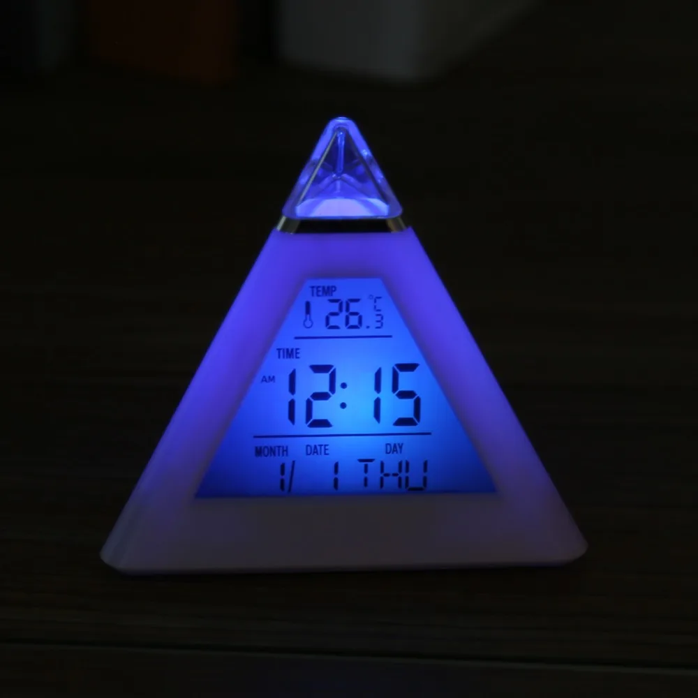Pyramid LED Alarm Clock Color Changing Digital Display Table Clock Battery Operated White Digital Alarm Clock Snooze Function
