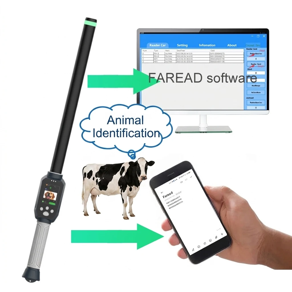 RFID Plastic Stick Reader Cattle Cow Livestock Waterproof 0-40cm 134.2kHz/125kHz ISO11784/5 FDX-B HDX Animal Access Control