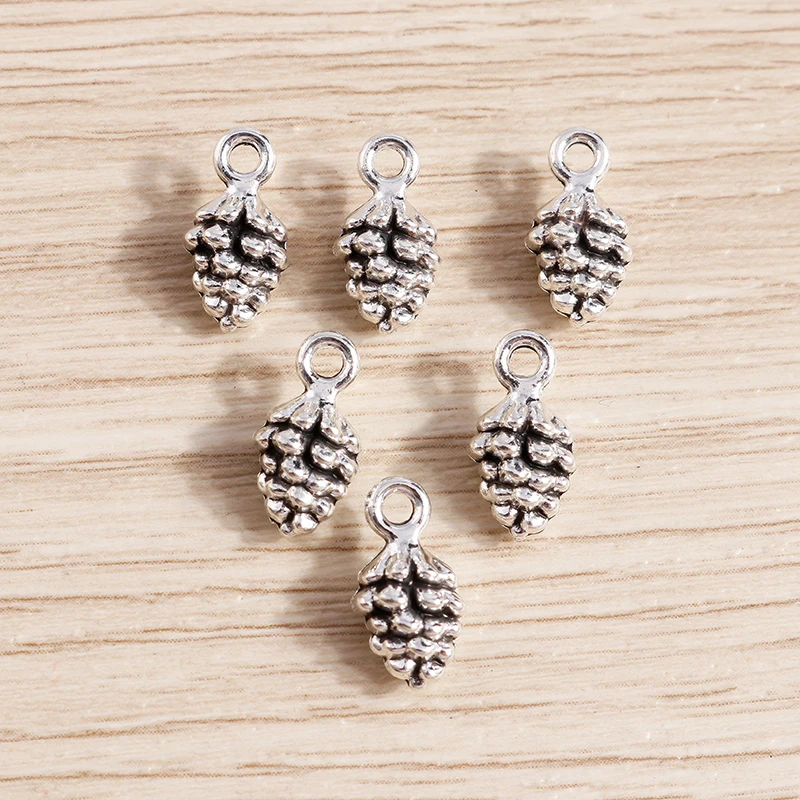 Tusember 30 Stück 7*13mm Anhänger aus Legierungsmetall in Tannenzapfenform, DIY Antik-Silberfarben für Ohrringe, Halsketten, Schmuckherstellung Zubehör – Detail 6