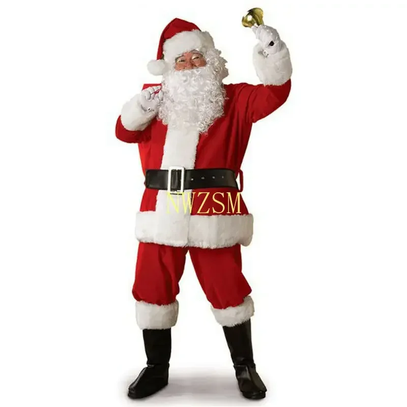 Costume de Père Noël de Noël pour Adultes, Vêtements Cosplay, Robe de Barrage, Imbibé, Chaud, Hommes, 5Pcs, Lot