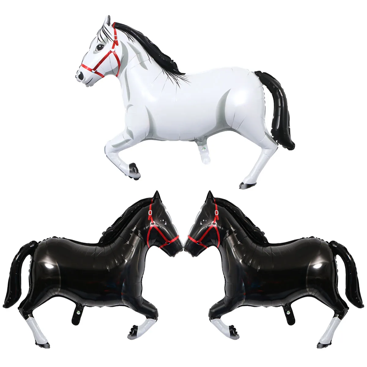 3Pcs Large Horse Foil Balloons Balck, Brown, White, Horse Ballon For Horsemanship Club Supplies Cowboy Birthday Party Decoration