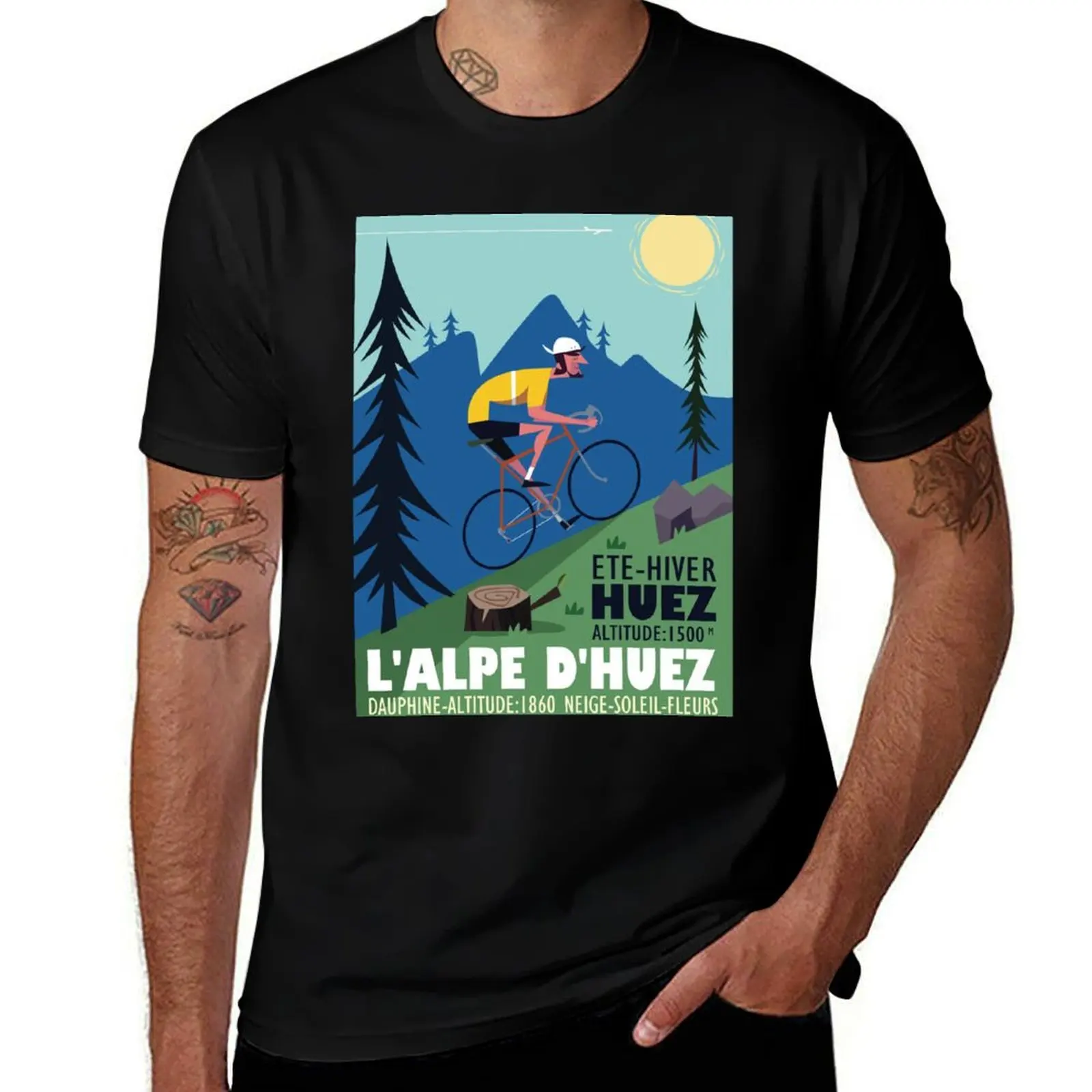 

L'Alpe D'Huez Cyclist poster T-Shirt essential t shirt men t shirt cotton 100% T-Shirt