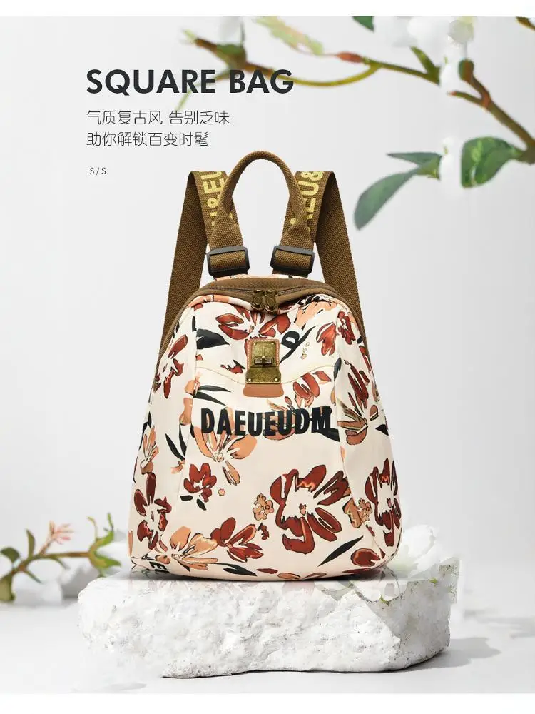 Orange Trendy Brand Printed Large Capacity Single Shoulder, Multi-Functional Oxford Cloth For Women, Travel Backpack