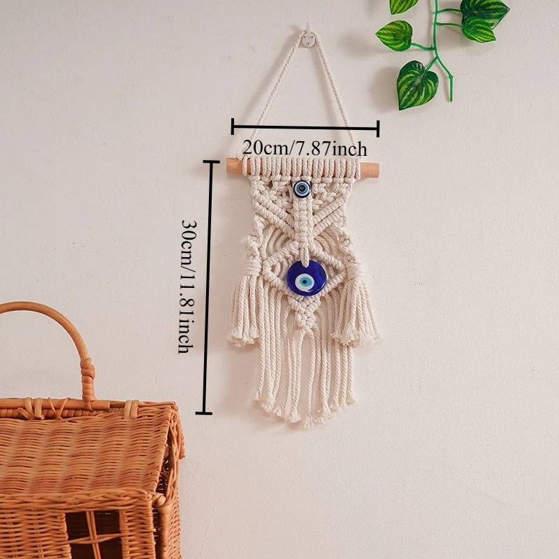 Bohemian Style Handwoven Nazar Amulet Tapestry Nordic Inspired Wall Art Cotton Cord Weaving Decor Creative Devil's Eye Decorate