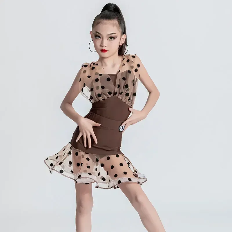 Vestido de baile latino para niños, vestidos de baile de salón de leopardo cha-cha Tanggo, Ropa de baile Sexy para Salsa, novedad de 2023