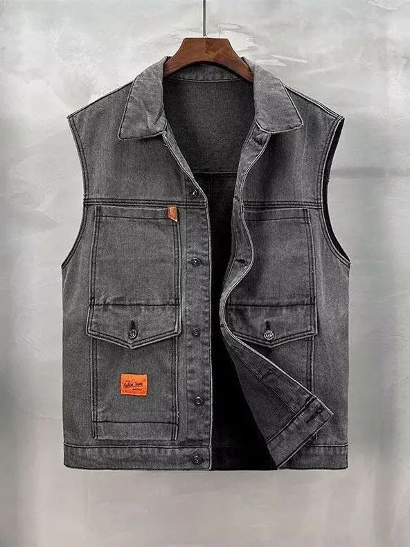 Denim Vest Men's Sleeveless Jacket Outdoor Multi-pocket Large Size Spring Autumn New Style Upper Apparel Casual Fashion