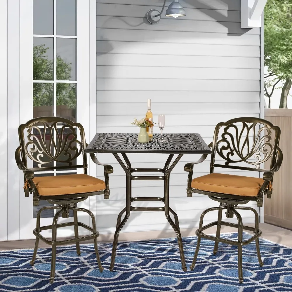 طاولة بار بار بارتفاع الفناء من MEETWARM، طاولة بيسترو بارتفاع 35.4 بار، طاولة طعام مربعة الشكل من الألومنيوم المصبوب في الهواء الطلق مع 2. #2