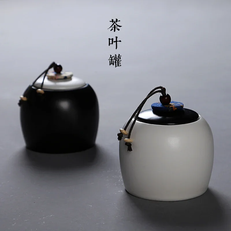 Travel mini ceramic tea canister tea caddy ceremony Kung Fu tea accessories portable storage jar sealed Chinese