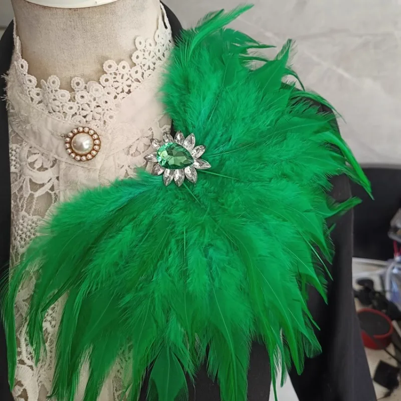 Fashion Stage Show Host Accessories Feather Corsage Brooch Epaulette Sparkly Headdress Gemstone Setting Broches Suit Accessory