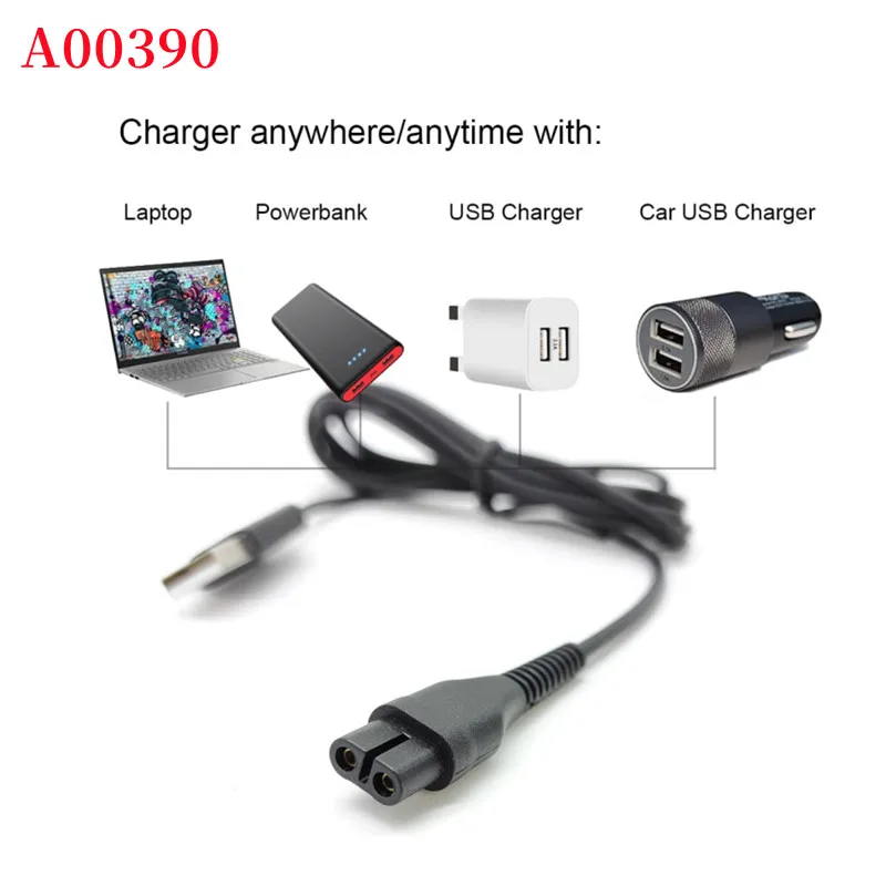 

4.3V USB Power Adapter Charging Cable Cord for One Blade Shaver For YQ318 A00390 QP2520/72