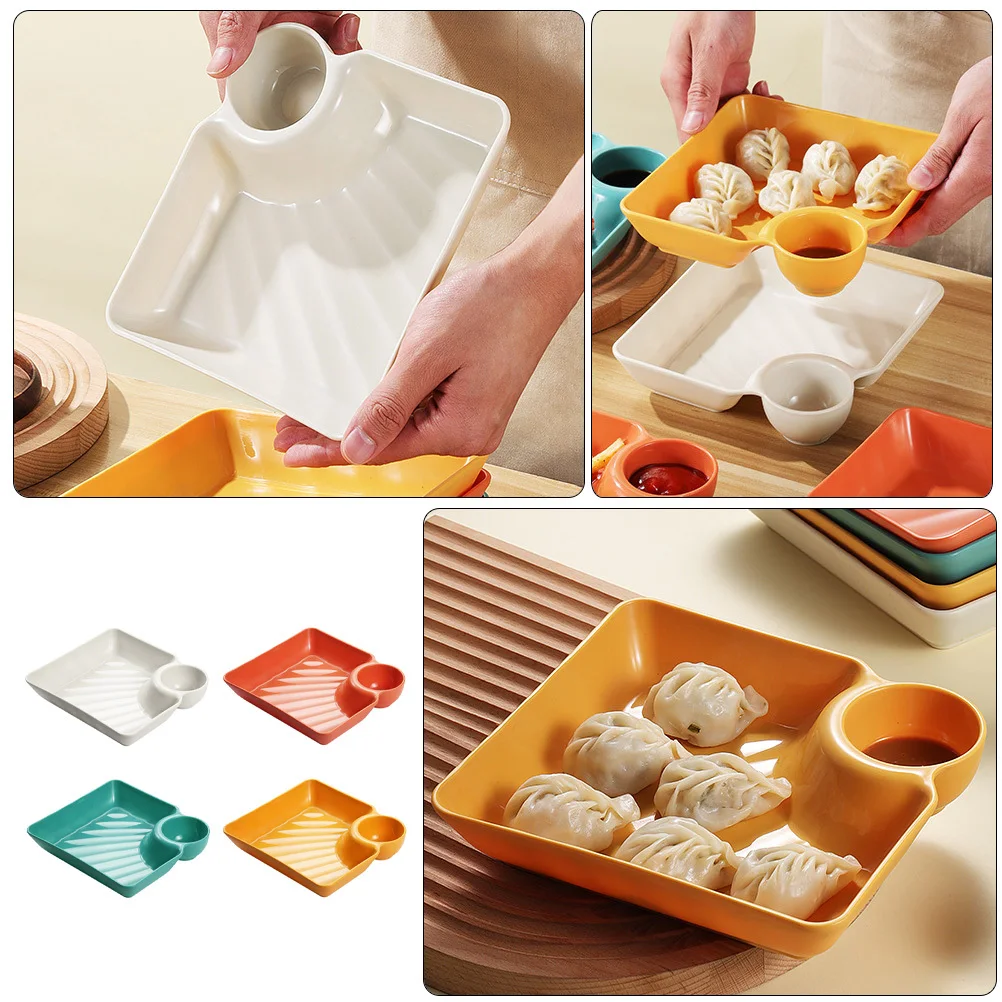 

4Pcs Plastic Dishes Simple Style Food Plates Multi-Functional Noodle Dumpling Plates Easy to Use and Store Plastic Tableware