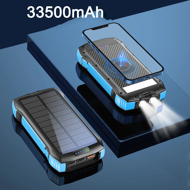 

Solar Power Bank Portable Charger PD20W Fast Charging 33500mAh Wireless Powerbank for iPhone 14 13 Samsung S23 Xiaomi Poverbank