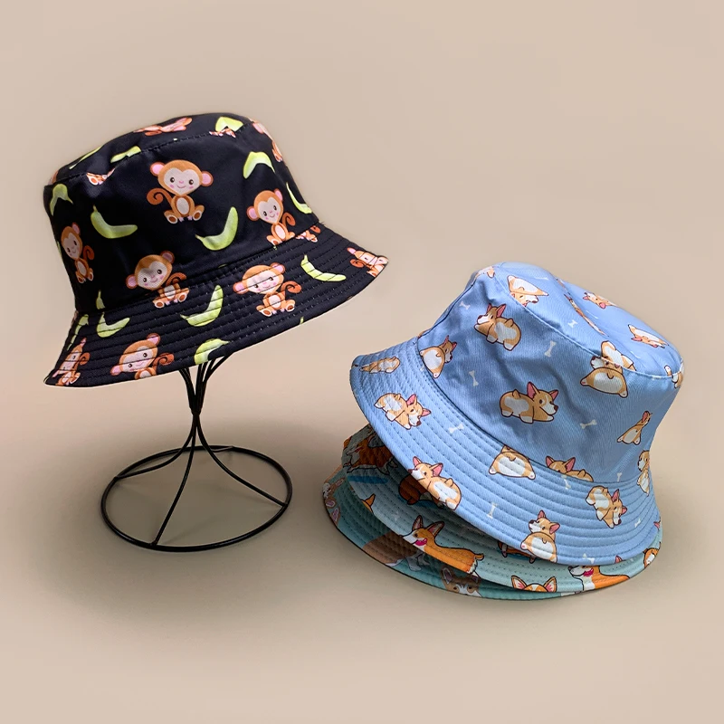 

Cartoon Animal Print Bucket Hats New Unisex ins Sunshade Versatile Outdoor Fashion Double Sided Wearable Travel Fisherman Caps