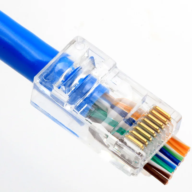 100Pcs RJ45 Connector 6U Gold Plated Pass Through Ethernet Cables Module Plug Network RJ-45 Crystal Heads Cat5 Cat5e Highly Reco