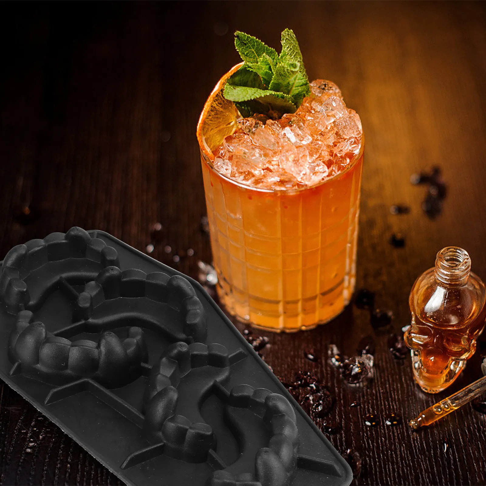 Vampire Teeth Ice Cube Mold Black Halloween 5 Lattices DIY Kitchen Accessories for Jelly Chocolate Candy Ice Cubes Maker
