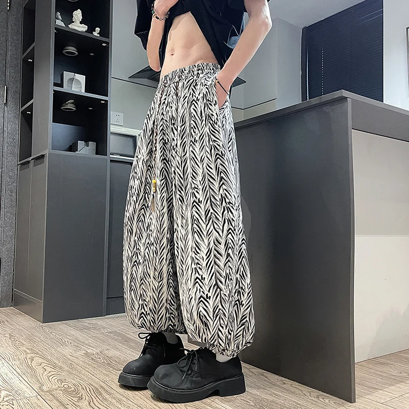 

M-XXXXXL Plus Size Men's Loose Fit Wheat Pattern Printed Wide Leg Lantern Pants Trendy Casual Boho Trousers for Streetwear 5XL