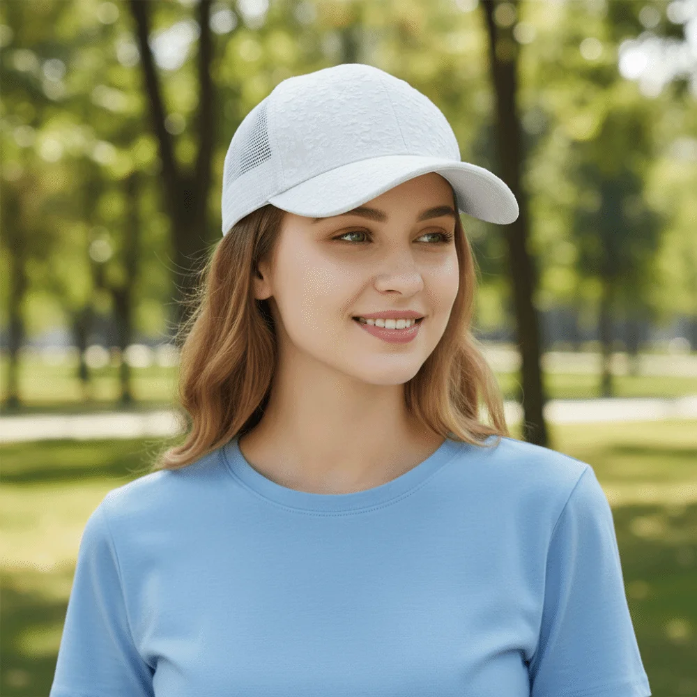

Fashion Breathable Floral Printed Baseball Cap Adjustable Lace Mesh Sun Hat Curved Brim Solid Color Snapback Cap Hip Hop Style