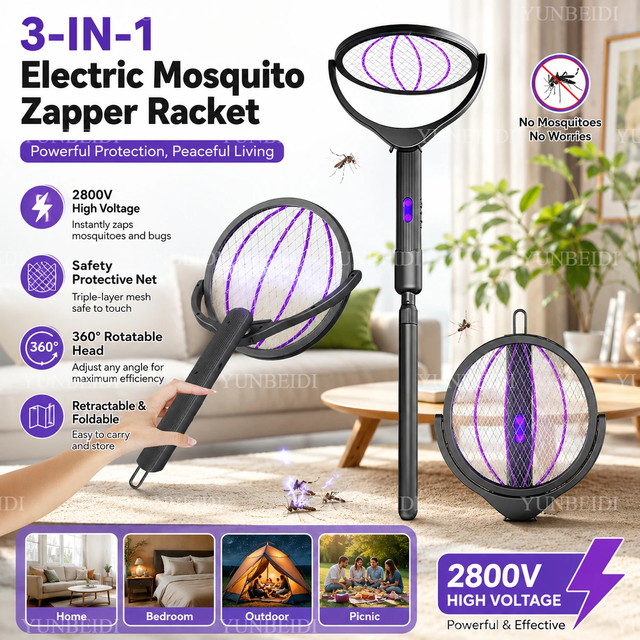 

Extendable Electric Mosquito Killer 2-in-1 Folding Mosquito Swatter Type-C Charging A Portable Handheld Mosquito Killer Home Use