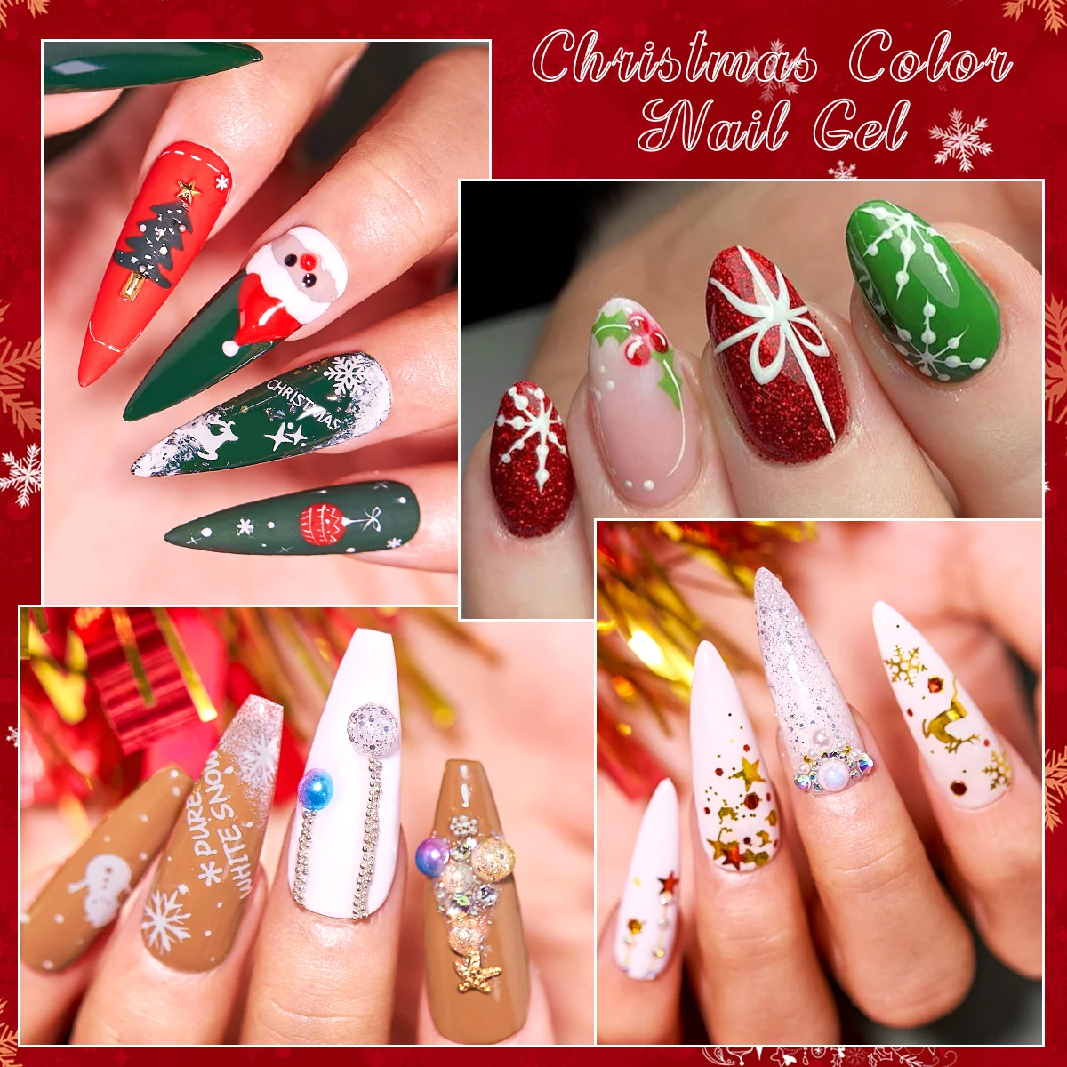 ชุดยาทาเล็บเจลสีคริสต์มาส 6 ชิ้น ขนาด 10 มล. ปราศจากสาร HEMA และ TPO แบบกึ่งถาวร ล้างออกได้ด้วยน้ำยาล้างเล็บเจล สำหรับตกแต่งเล็บช่วงคริสต์มาส