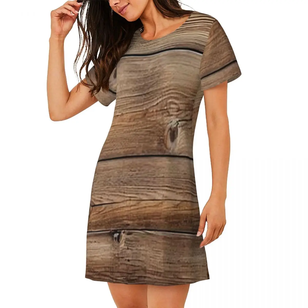 Custom Wood Grain Retro Short Sleeves Nightdress For Sleeping Sleepshirts Women Short Sleeve Nightgowns Soft Pajama Dress