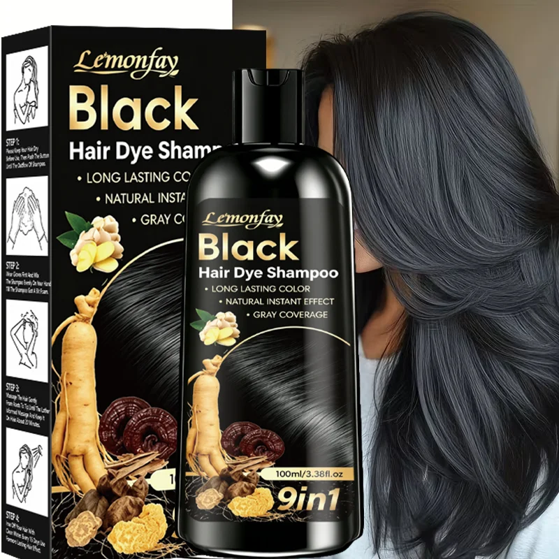 9‑in‑1 Black Hair Color Shampoo Quick Grey Hair Coverage Herbal Nourishing Hair Dye Shampoo Long‑Lasting Hair Coloring Product