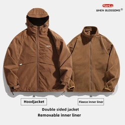 Chaqueta de alpinismo para viajes al aire libre para hombres y mujeres, abrigo de forro polar de doble cara desmontable, chaqueta con capucha cálida, Otoño e Invierno