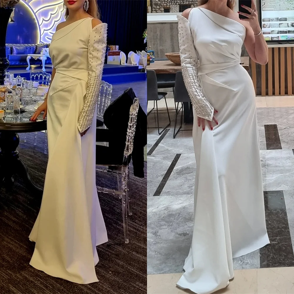 

Customized Exquisite White Jersey Evening Dress Elegant One Shoulder Sweep Train Homecoming Dress Classic Celebrity Gowns