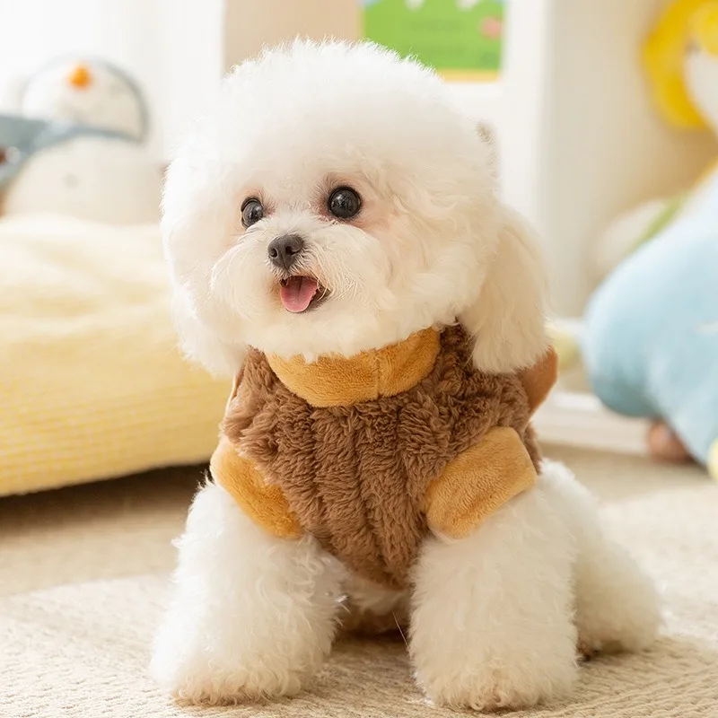 2024 Puppy Clothes Cubic Bear Traction Fleece Autumn and Winter Warm Teddy Bichon Clothes Pet  Hoodie Dog Products