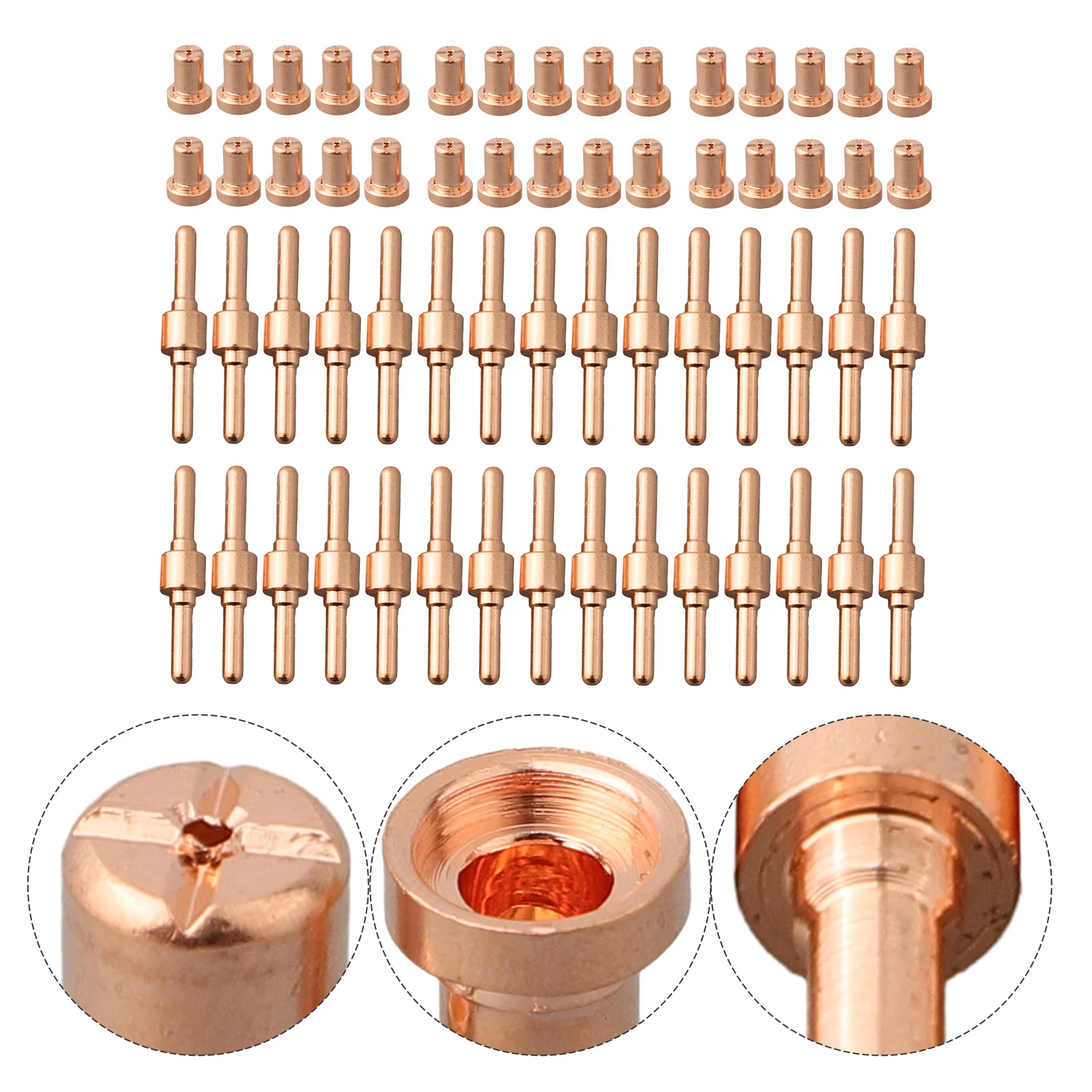 60Pcs PT 31 Plasma Cutter Electrodes Gas Ring High Quality Copper Material with 38*4mm Electrode Size and 11*15mm Nozzle Size