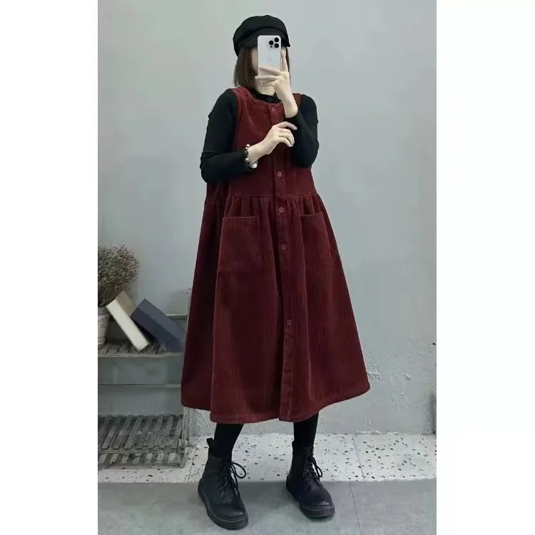 Retro veludo workwear ter dr feminino outono inverno casual em camadas colete svel dr coreano sle saia linha a