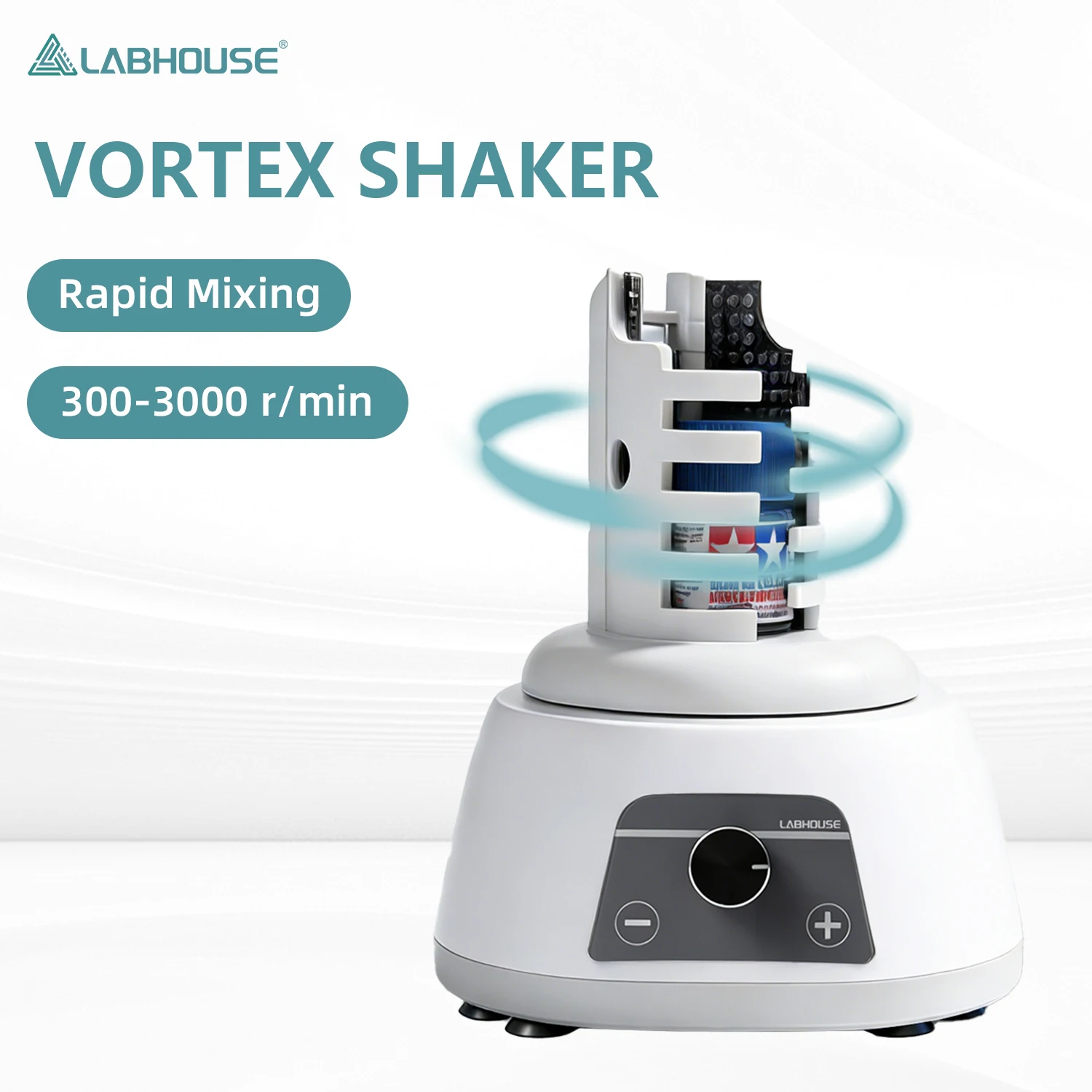 LABHOUSE MVM-Pro Hands-Free Vortex Paint Shaker, 3000RPM Vortex Mixer, Single 2.5min Timer, Extended Clamp, Anti-Slip Base, for Hobby Paint, Nail Polish, Pigments, Glue, Lab Use