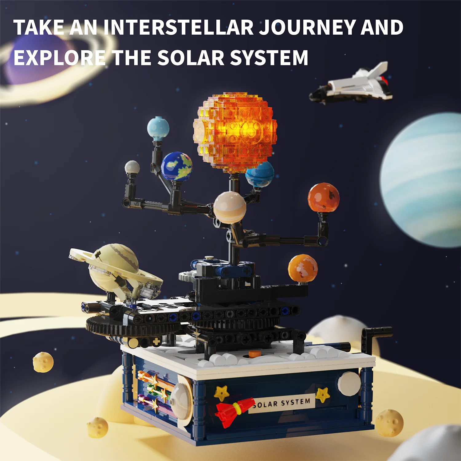 T5002 Space Series Model Assembling Ornaments Electric Rotating Solar System Building Blocks Toys Children's Toys Gifts